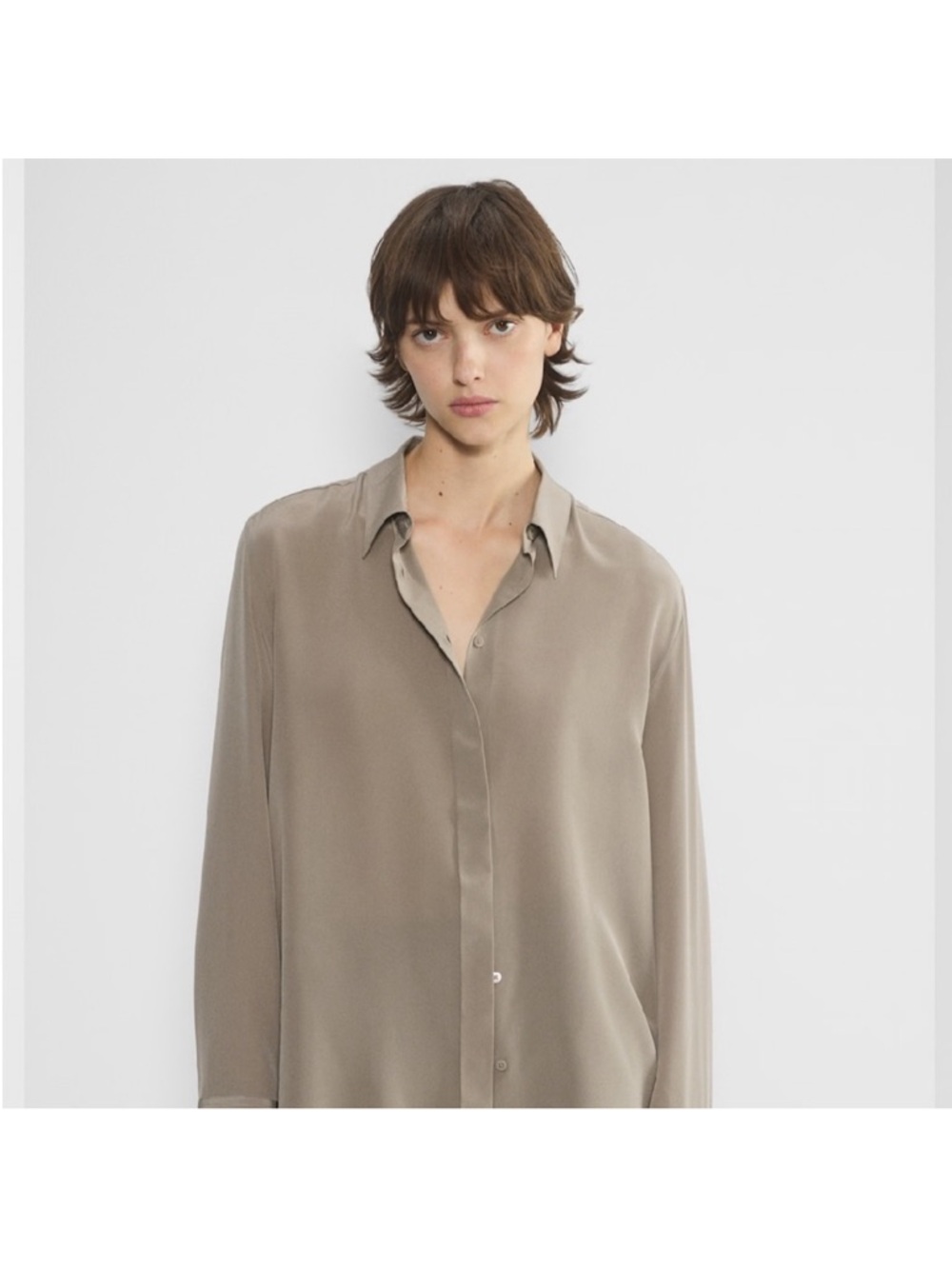 Aritzia Babaton 100% SILK Classic Collar Button-Up Shirt in Taupe